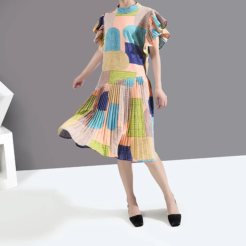 Корейский стиль женская летняя одежда с коротким рукавом плиссированное платье