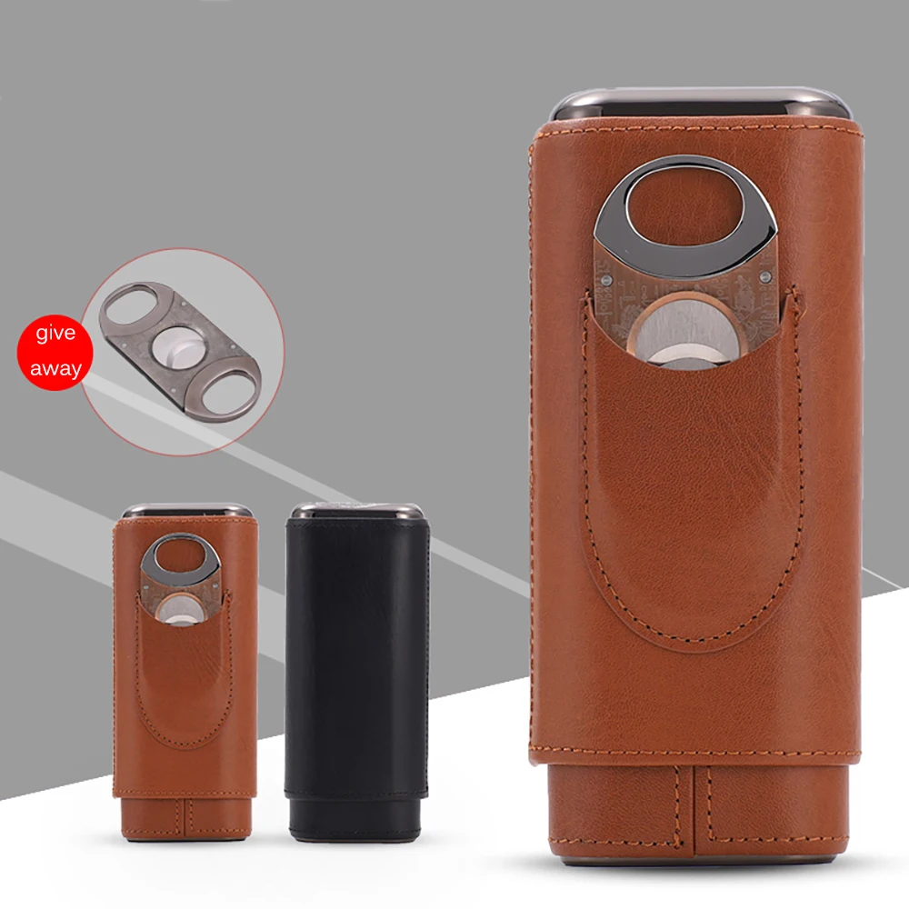 Кожаный чехол для сигар Humidor портативный карман 3 трубки держатель дорожный