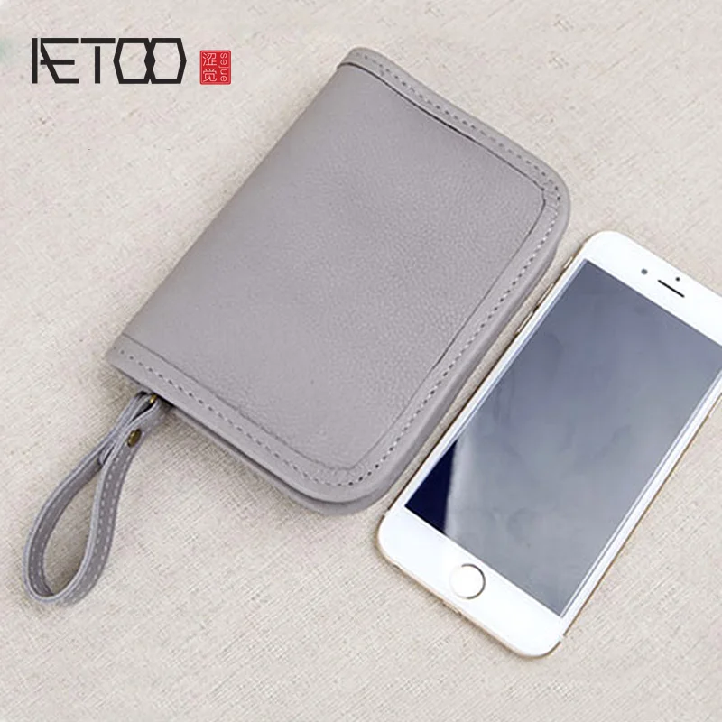 AETOO кожаный кошелек ручной работы женский короткий на молнии из мягкой воловьей