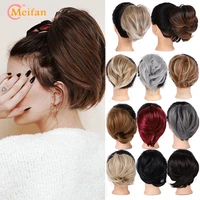 meifan elastic straight messy hair bun donut chignon rubber band synthetic natural fake hair scrunchie wrap on ponytail hairpie