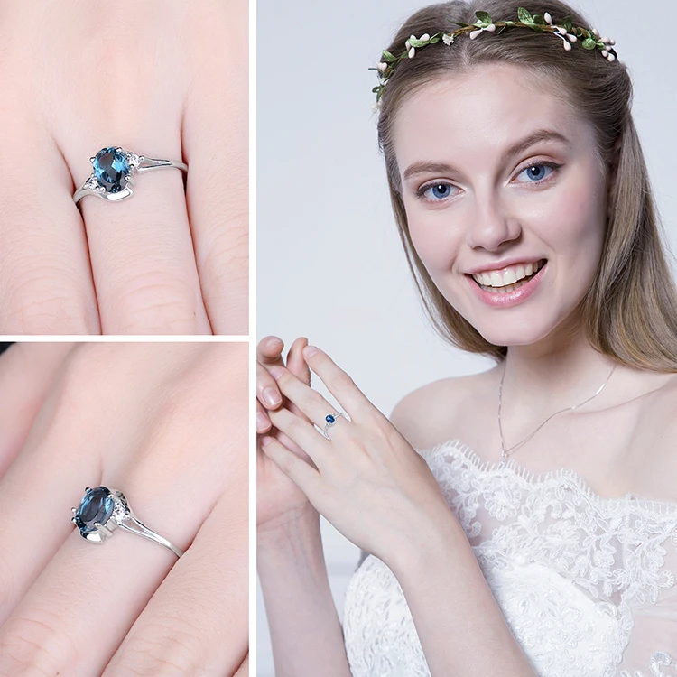 Jewelrypalace Овальный 0.9ct Природные Лондон Голубой топаз Solitaire Обручение кольцо стерлингового серебра 925 новинка года Красивые ювелирные изделия для женщин