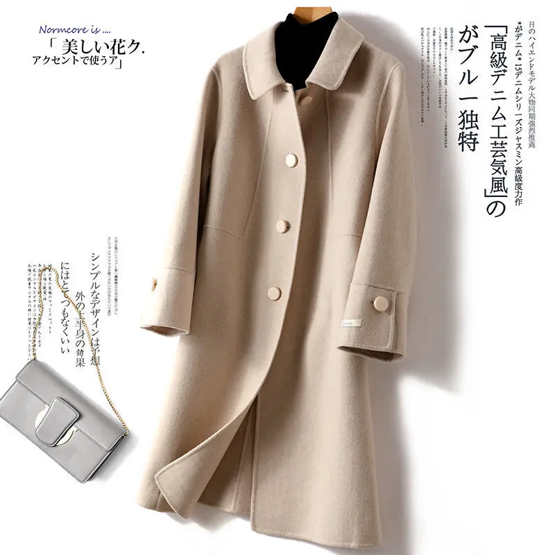 

Двухстороннее шерстяное пальто, женское средней и длинной зимнее новое пальто из 100% мериносовой шерсти для молодых мам
