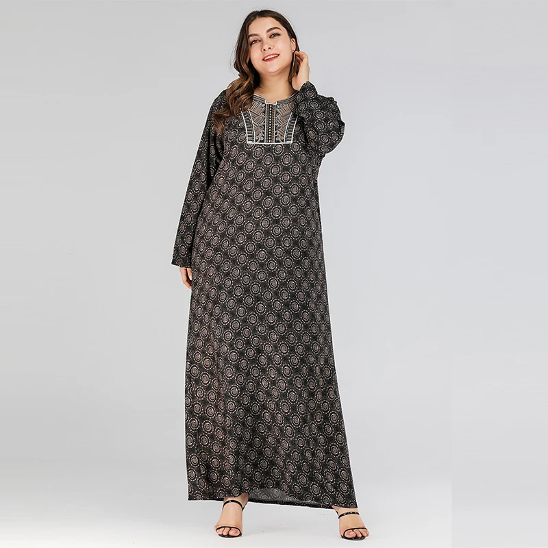 Женское платье с длинным рукавом круглым вырезом и вышивкой|Мусульманская