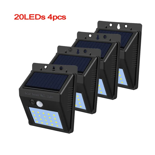 20Leds 4pcs a lot Светодиодный солнечный уличный свет PIR датчик движения Солнечный сад свет открытый водонепроницаемые гирлянды на солнечной батарее для фонаря сад Лестница украшения - Испускаемый цвет: 20Leds 4pcs a lot