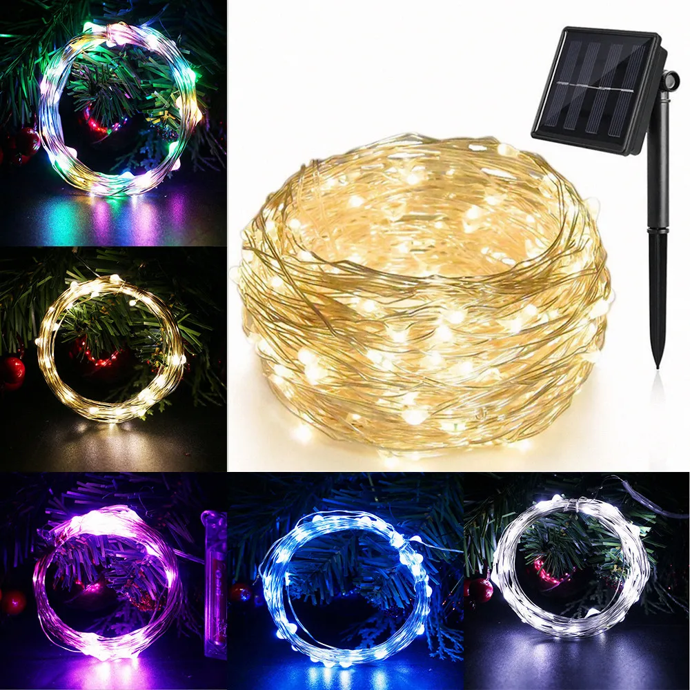 Светодиодная уличная гирлянда на солнечной батарее 8 режимов водонепроницаемая