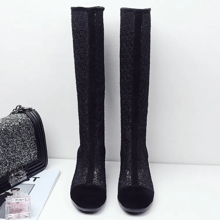 Big Size 9 10 11 12 thigh high boots knee over the women ladies Lace cut-out zipper after stitching | Обувь