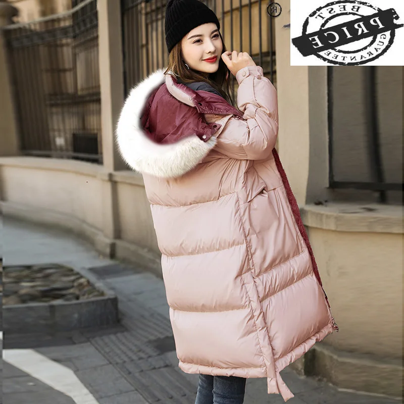 

Female Down Winter Jacket Korean Style Thicken Coat Autumn Long Warm Fox Fur Collar Women's Clothing Woman Parkas 2021 LW