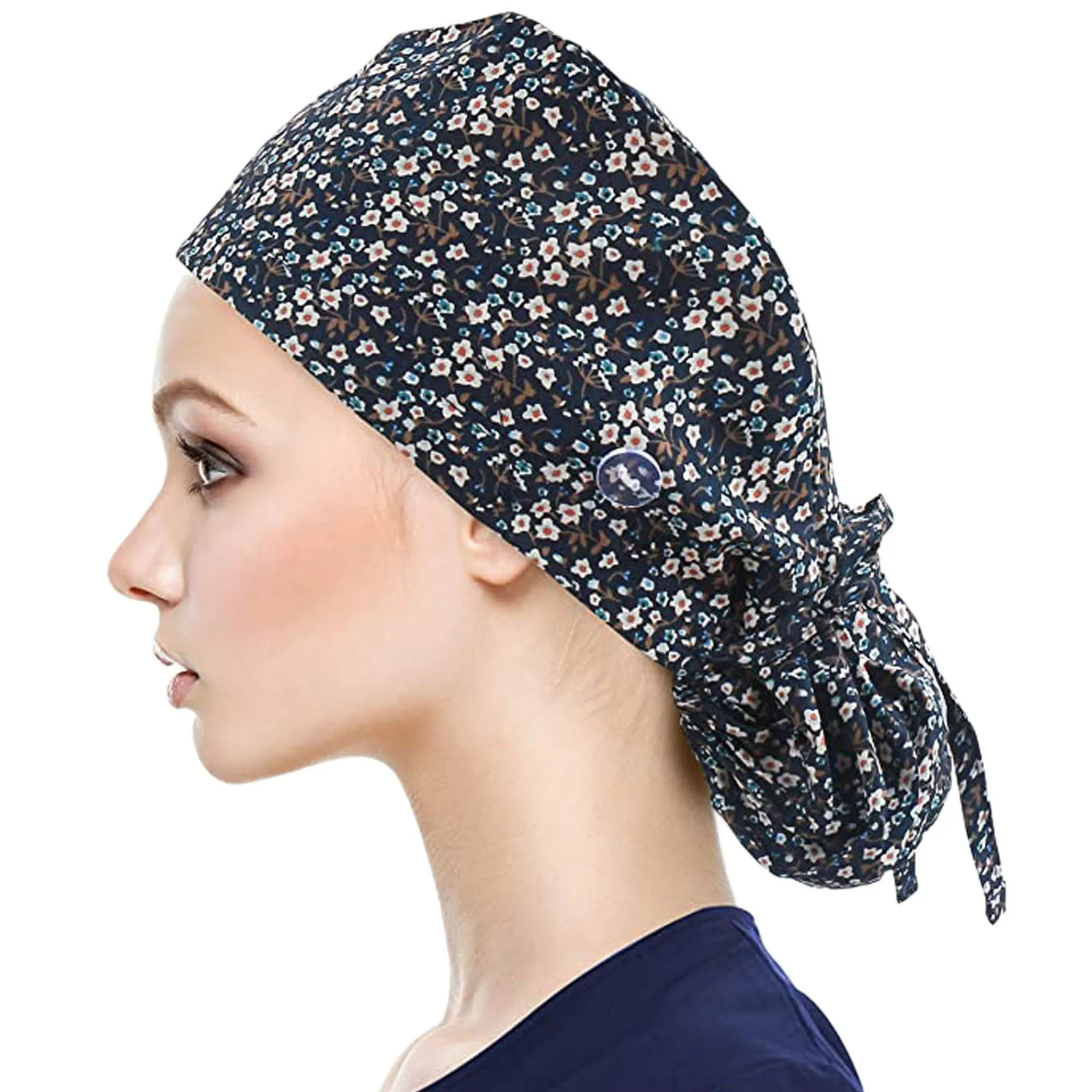 

Nurse Hat Women Fashion Solid Color Scrub Cap With Buttons Bouffant Hat Sweatband Nurse Accessories Turban Nursing Cap 2021
