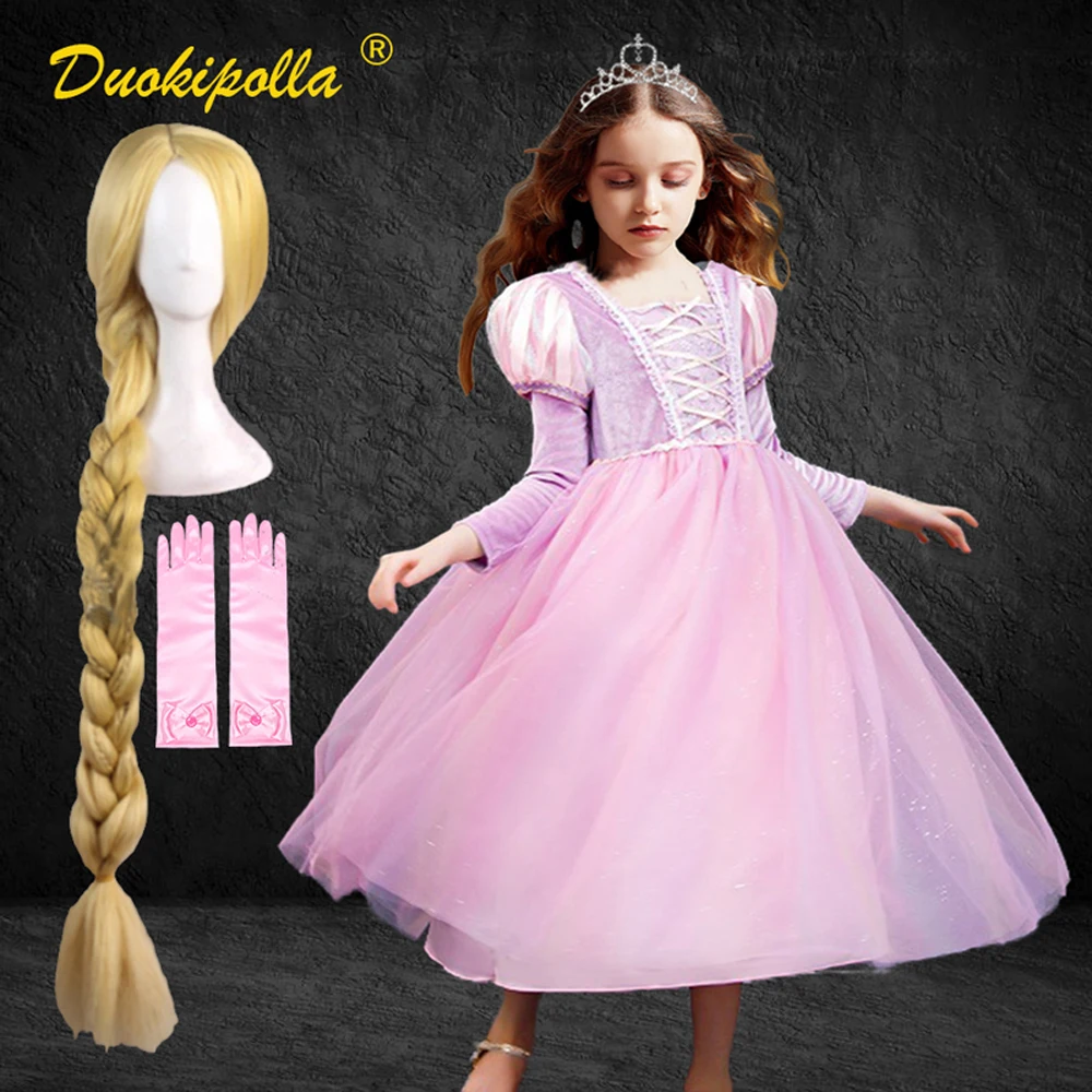 Платье в стиле Рапунцель для девочек костюм Хэллоуина спутанный розовая пачка с