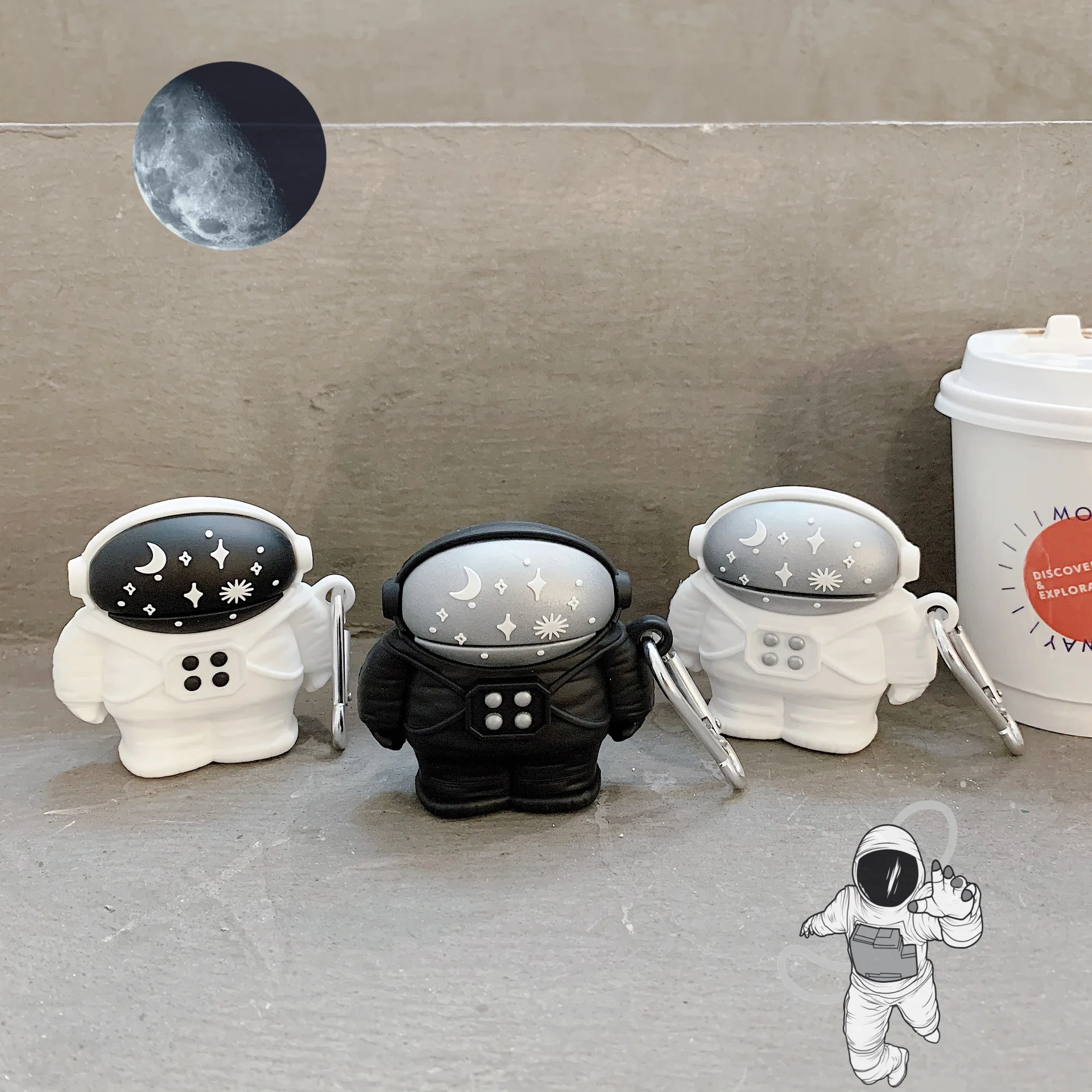 

Hot 3D Cartoon Astronaut Design Earphone Case with Keychain for Airpods Pro Cute Spaceman Star Planet Cover for Airpods 1/2