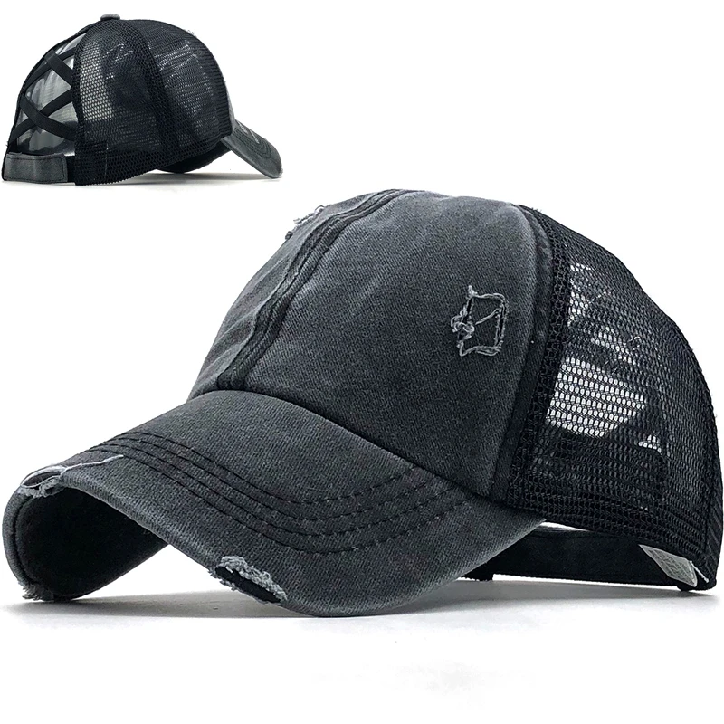 Простая бейсболка для хвоста женские потертые хлопковые кепки-тракеры с