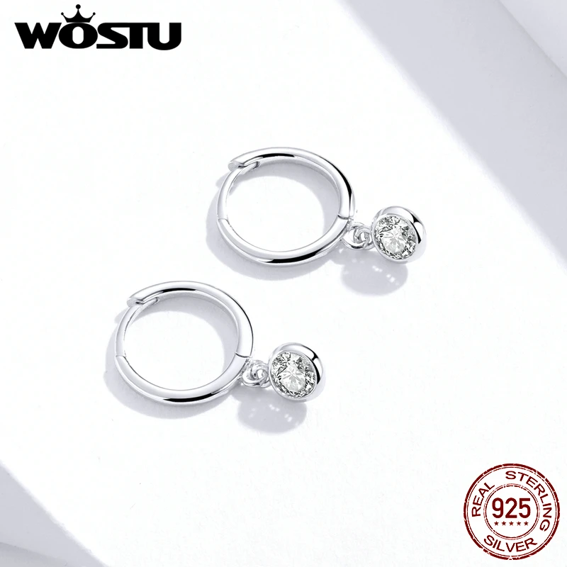 WOSTU Аутентичные 925 пробы серебряные ослепительные циркониевые серьги-кольца для