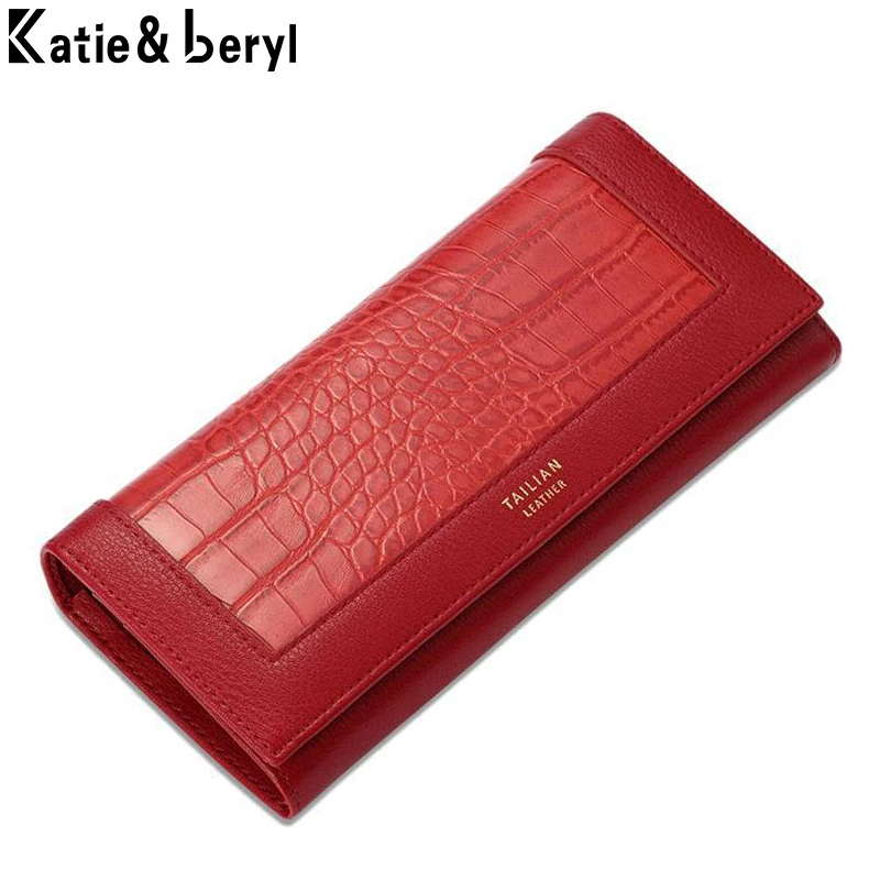 Брендовый дизайнерский кошелек с узором под кожу крокодила женский удлиненный