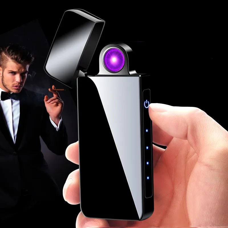 

New Rotation Electric USB Lighter Windproof Plasma Cigarette Smoking Dual Arc Lighters With LED Display Gadgets For Men