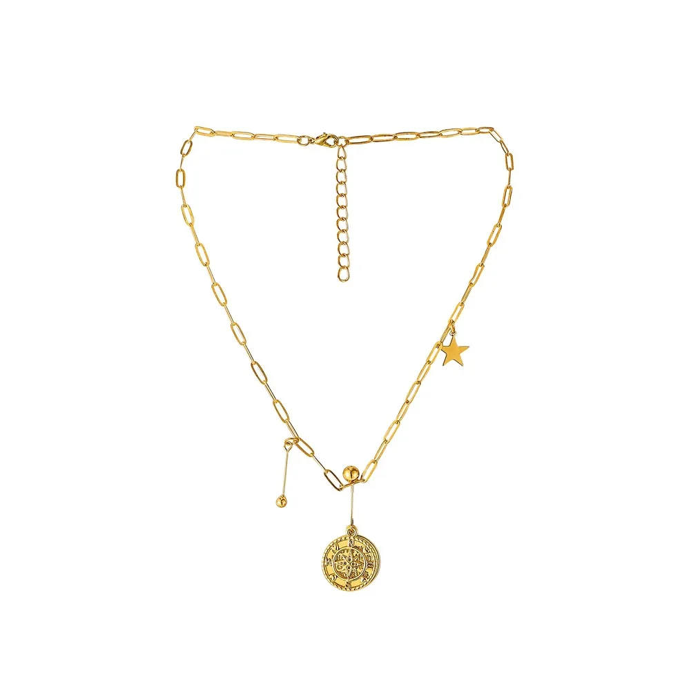 

Navigation Compass World Map Coin Pendant Necklace For Women Gold Color Metal World Map Coin Chain Choker Star Decoration