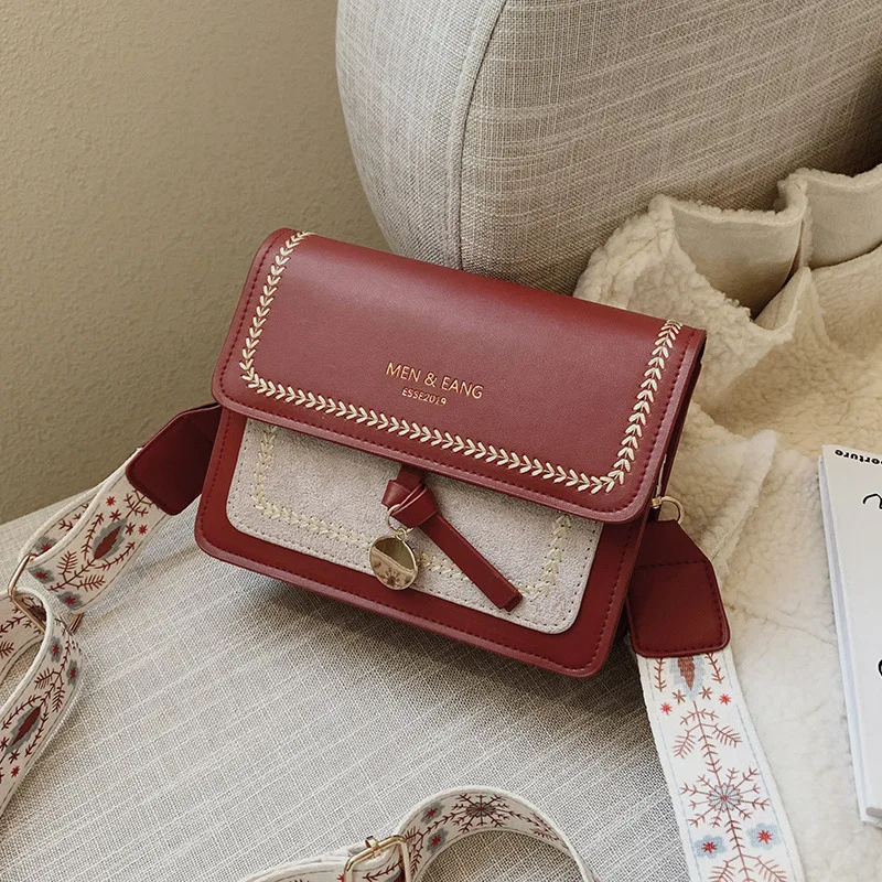 

Stitching Fashion Pu Leather Crossbody Bags For Women 2021 Travel Handbag Simple Shoulder Messenger Bag Ladies Crossbody Bag