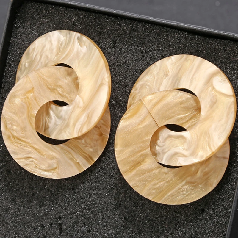 Серьги женские двойные круглые из акрила серого и желтого цвета|Серьги-подвески|