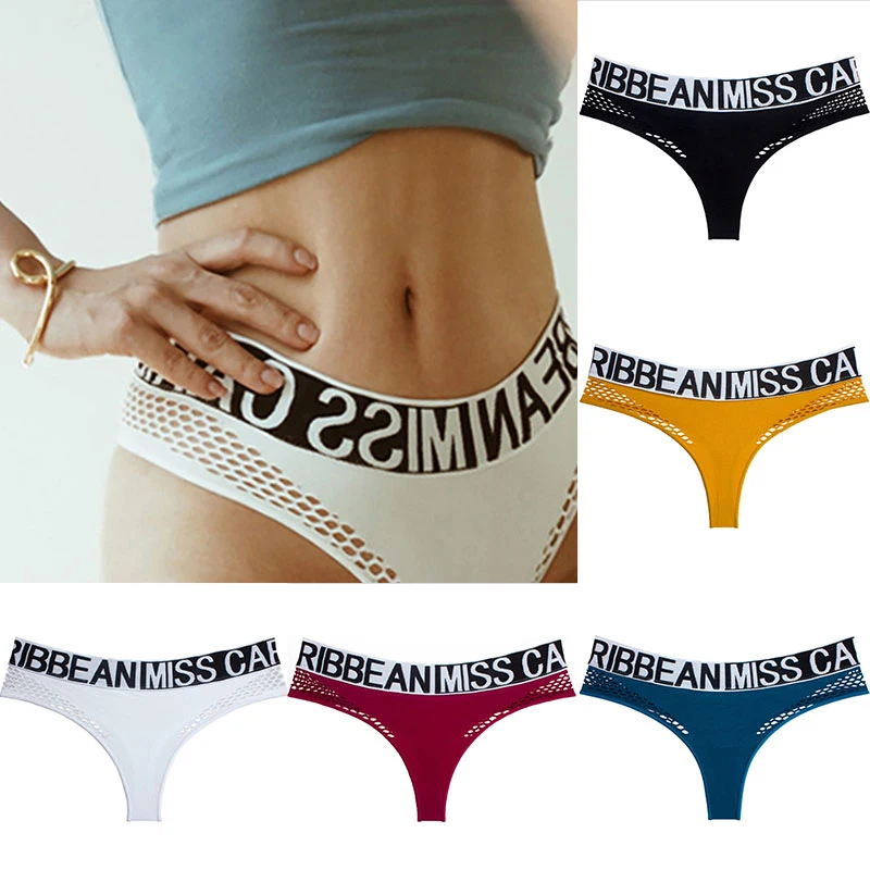 

European And American Style Sexy Women's Panties Sports Breathable Underwear Fashion Mesh Hot Female Waist Hollow Thongs