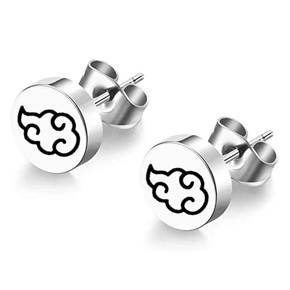 

2pcs Anime Earrings Sharingan Akatsuki Itachi Red Cloud Earring Silver Color Stainless Steel Stud Earring Ear Piercing Jewelry