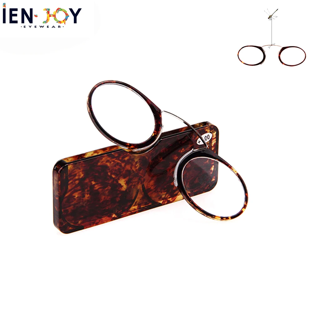 

IENJOY Reading Glasses Nose Clip Mini Reader TR High Quality Reading Glasses Men Portable Wallet Presbyopic Glasses with Case