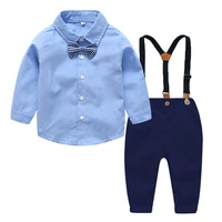 top and top fashion boy cotton clothes set kids outfits casual bow tie long sleeve 2pcs clothing childrens wedding party costume