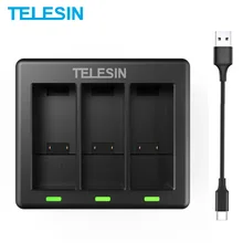 TELESIN 3 Slots Battery Charger With LED Light Charging Box for GoPro Hero 9 10 Black Action Camera Battery Accessories
