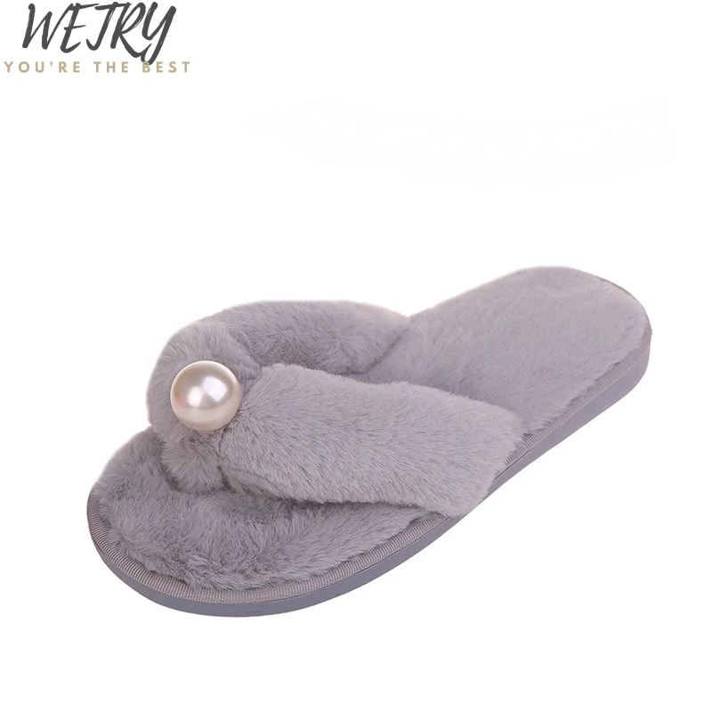 

Women Home Slippers with Faux Fur Fashion Warm Shoes Woman Slip on Flats Female Slides Black Pink Plus Size 41
