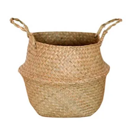 

Foldable Handmade Bamboo Storage Baskets Laundry Straw Patchwork Wicker Rattan Seagrass Belly Garden Flower Pot Planter Basket