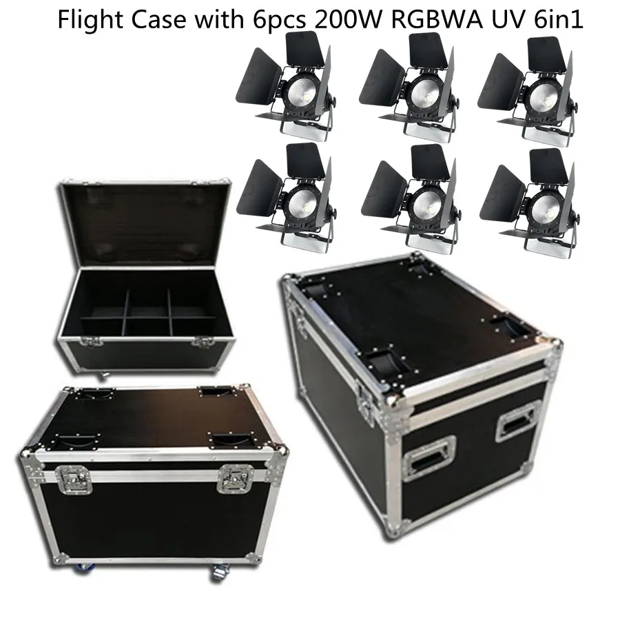 

Flightcase 6x200W COB Led Par Light RGBWA UV 6in1 Warm White With Barn Doors dj light LED DMX disco Stage lighting effects