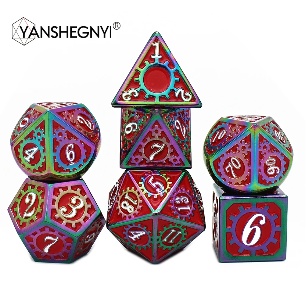 

2020 New Dnd Metal Dice RPG MTG Dice for Tabletop RPGs Games D20 D12 D10 D8 D6 D4 Zinc Alloy Digital Dices Pattern 7pcs dice set