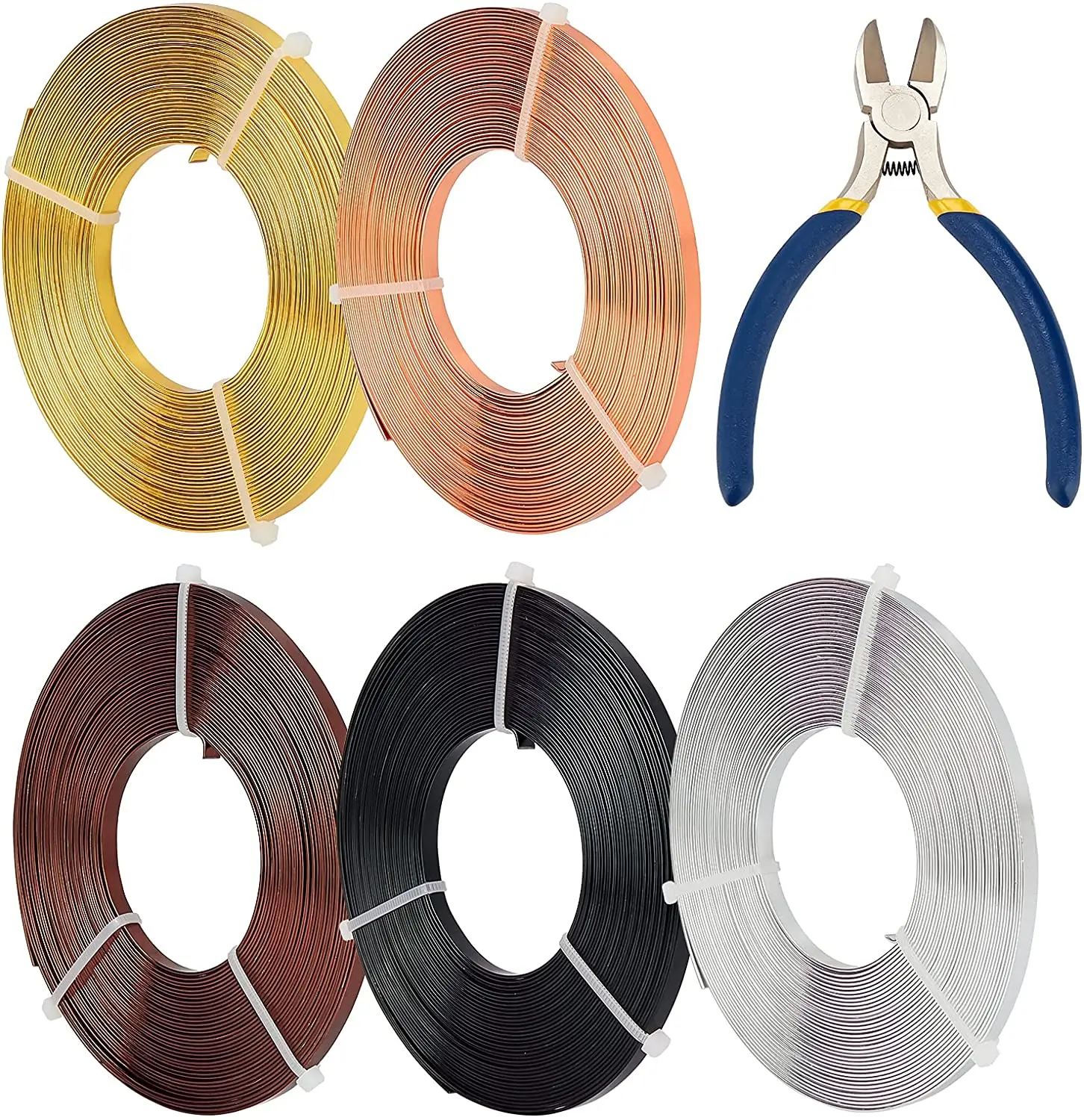 

5 Rolls 80 Feet Gold Flat Jewelry Craft Wire Silver Aluminum Flat Wire 5mm Wide with a Side Cutting Plier for Bezel Sculpting