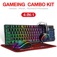 tf400 4pcs gaming keyboard and mouse wired glowing game set keyboard mouse headset rgb mouse and keyboard computer accessories