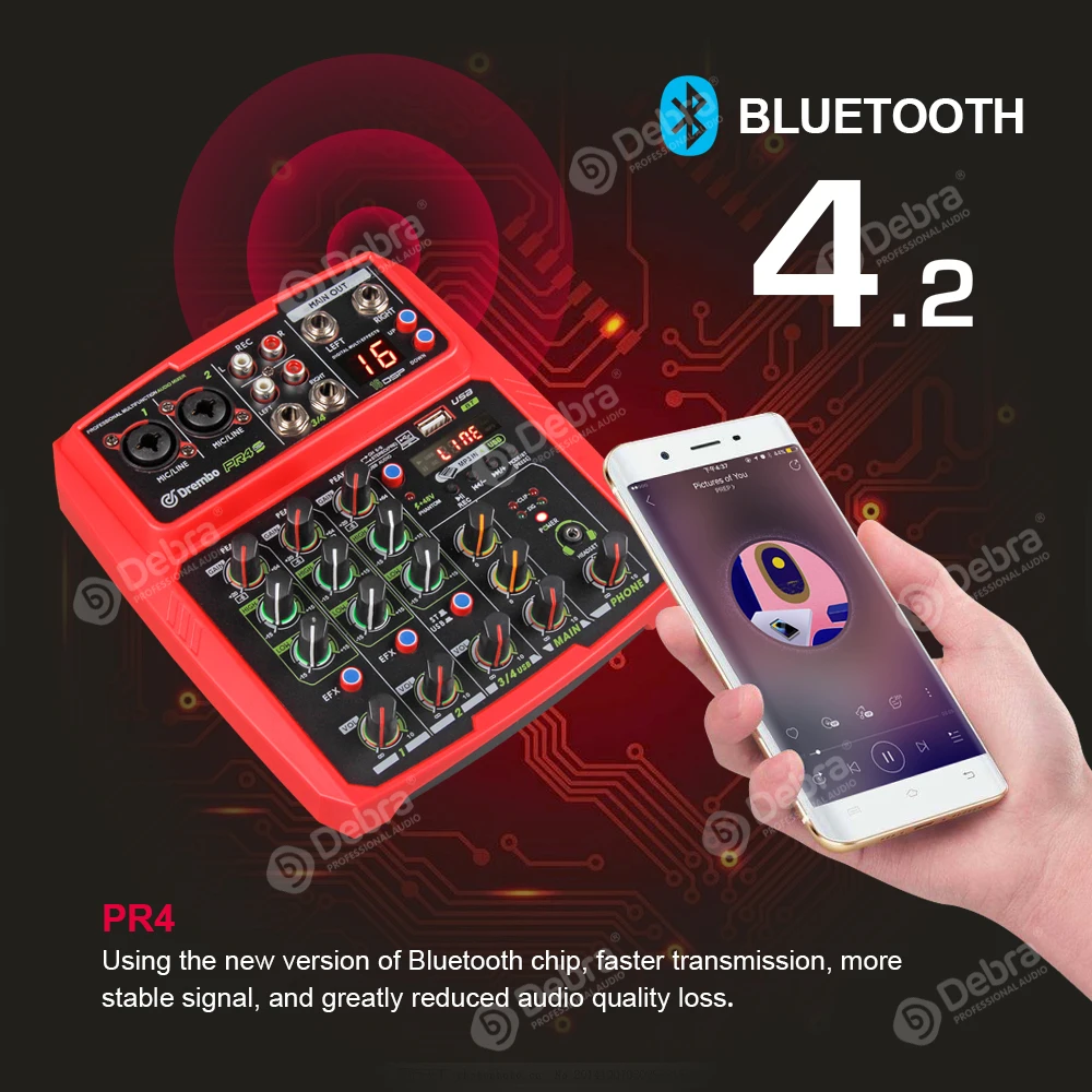 Профессиональный 4 канальный портативный цифровой аудио микшер PR4 консоль с 16
