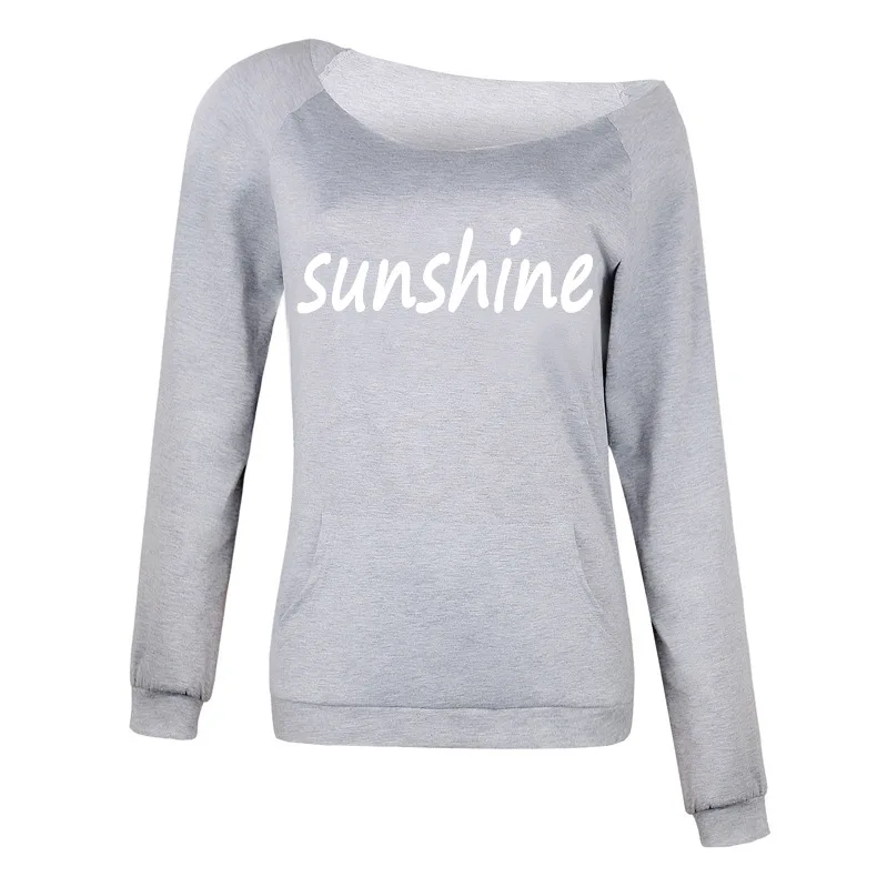 

New European and American autumn and winter women's English print flower off-the-shoulder long-sleeved sweater