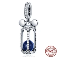 2021hot silver color charms wishing lamp with blue pearls beads fit original 925 pandora bracelet women diy jewelry gift