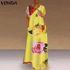 Платье женское вечернее с цветочным принтом, Винтажный Длинный Сарафан в богемном стиле, длинный кафтан с коротким рукавом, S-