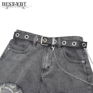 Лучший YBT женский ремень в стиле панк из искусственной кожи с пряжкой из сплава с цепочкой простой и универсальный Индивидуальный Женский ремень