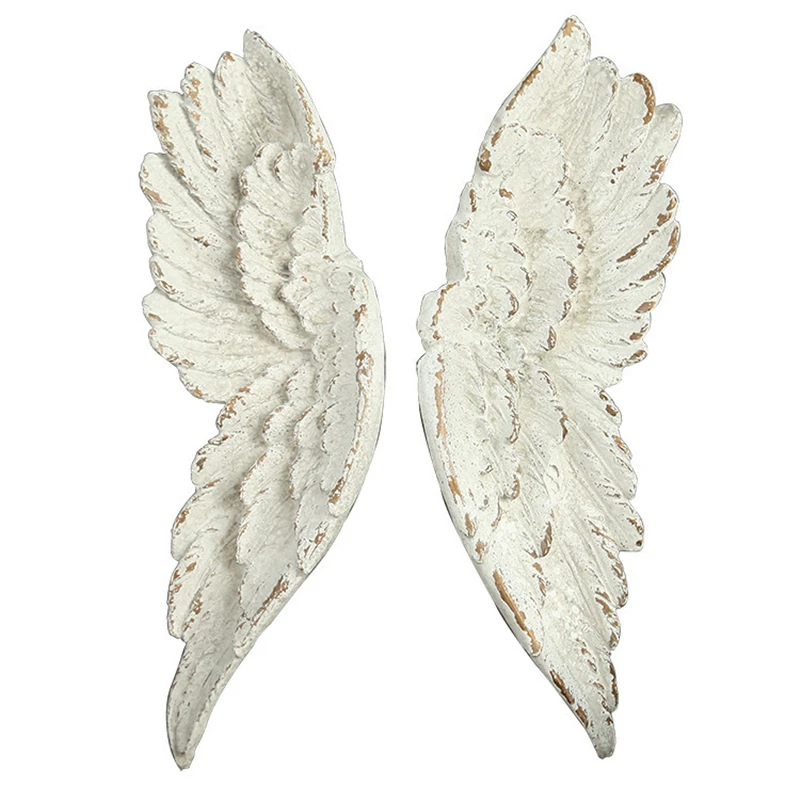 

American Style Angel Wings Home Decoration Accessories Vintage Sculpture Room Wall Decor Solid Wood Statues
