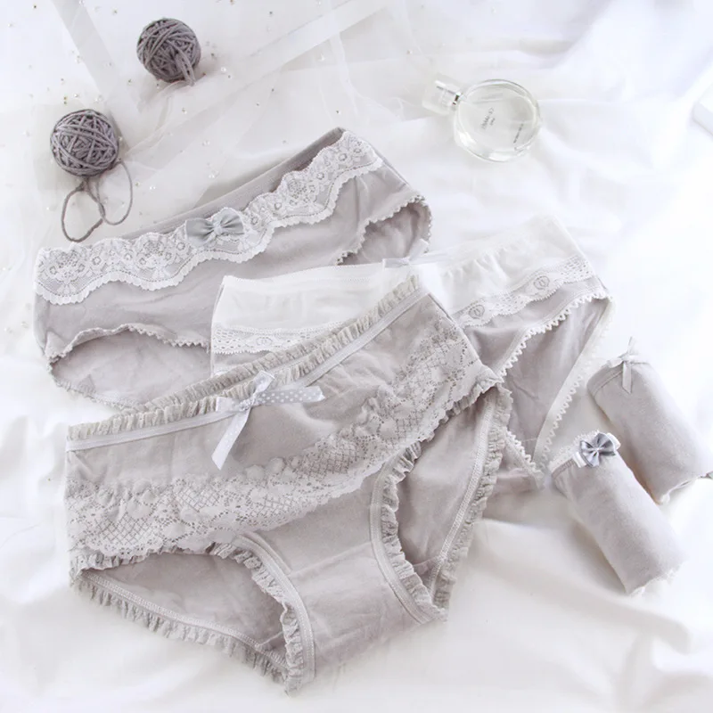 

new girl underwear 5pc/bag lace cotton low waist briefs ladies young girl panties Teenagers 5 style lovely intimate grey