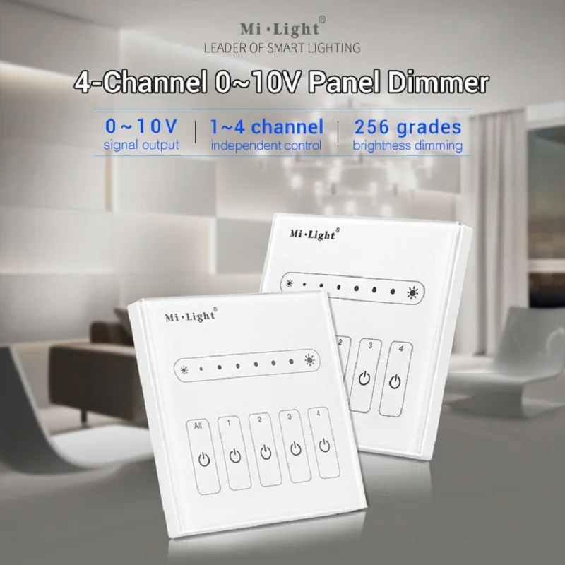 

Milight L1 1-Channel L4 4-Channel 0~10V Panel Dimmer Wall-mounted for single color led light lamp AC100-240V