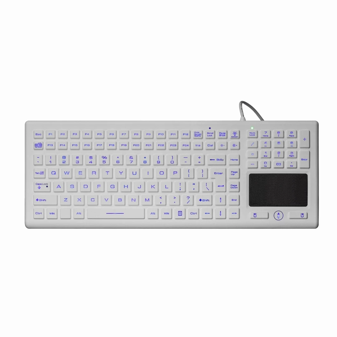 Full Size IP68 Waterproof Desktop Backlit Silicone Medical Keyboard With Integrated Touchpad enlarge