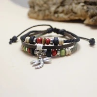 bohemian trendy leathercotton bracelets hand made braided multilayer bangles wooden beads maleethnic tribal jewelry