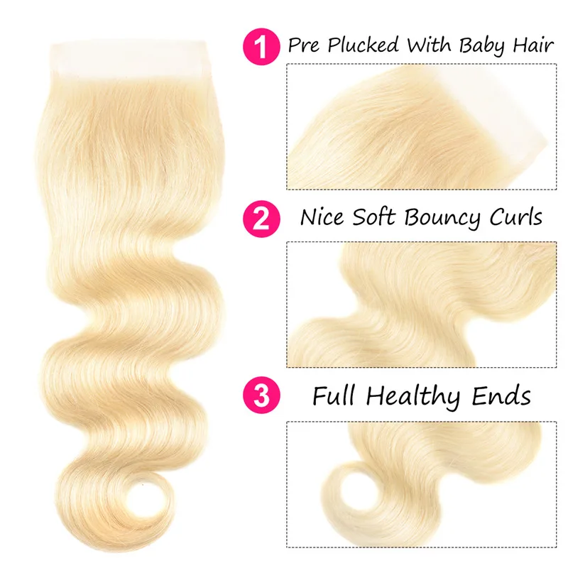 Ross Pretty Hair 5x5 Top Lace Closure Blonde 613 10inch - 18inch Remy Human Peruvian Body Wave Swiss With Baby | Шиньоны и парики