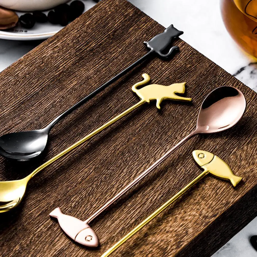 

Cute Cat Fish Coffee Stirring Dessert Stainless Steel Milk Spoon Flatware