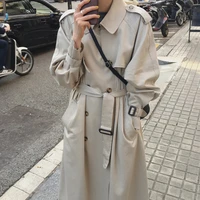 new autumn women trench coat blue lady clothes spring long double breasted belt trench outerwear jk354