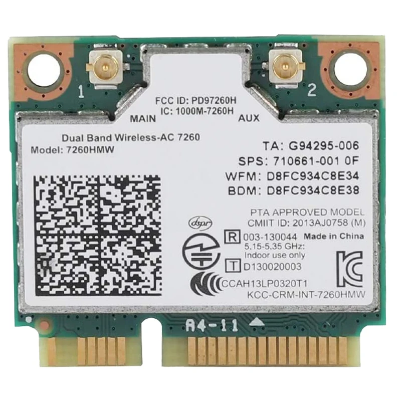 

Двухдиапазонная сетевая карта 2,4G + 5G, для 7260AC 7260HMW беспроводная карта переменного тока 867M Bluetooth 4,0 Половина мини PCI-E WiFi карта