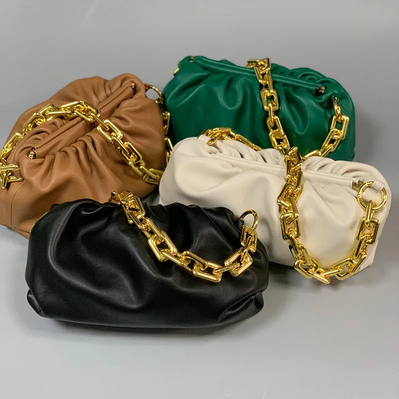 Ins cowhide bag women 2020 new thick chain cloud bag portable single shoulder underarm women's bag