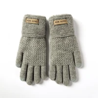 mens gloves winter thicken warm knitted jacquard stretch gloves lmitation wool full finger outdoor touch screen gloves