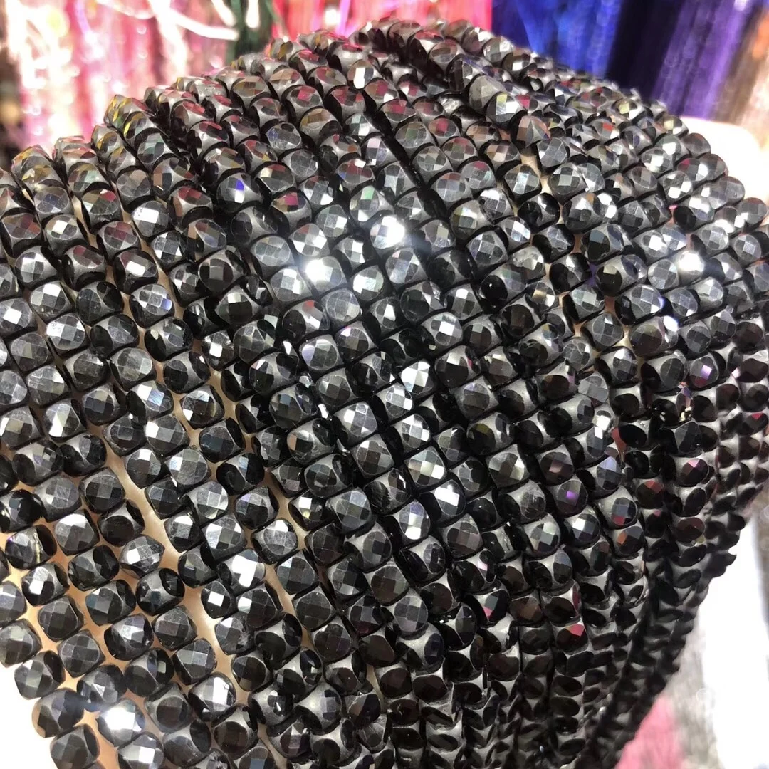 Квадратные граненые черные бусины из натурального камня для изготовления