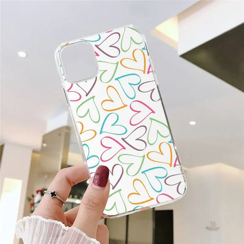 

love heart pattern color Phone Case Transparent for iPhone 6 7 8 11 12 s mini pro X XS XR MAX Plus SE cover funda